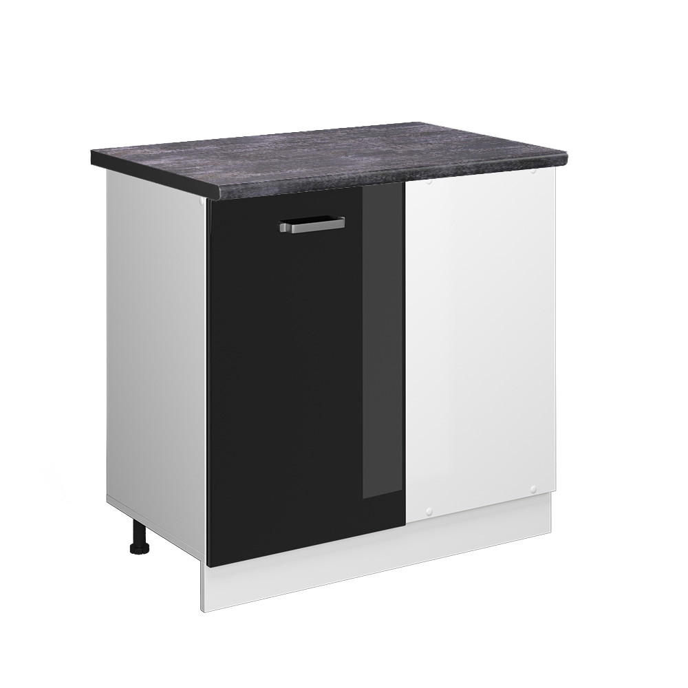 ECKUNTERSCHRANK R-Line Schwarz Hochglanz 86 cm, AP Anthrazit - Schwarz Hochglanz/Schwarz, Holzwerkstoff (86/81.6/60cm) - Vicco