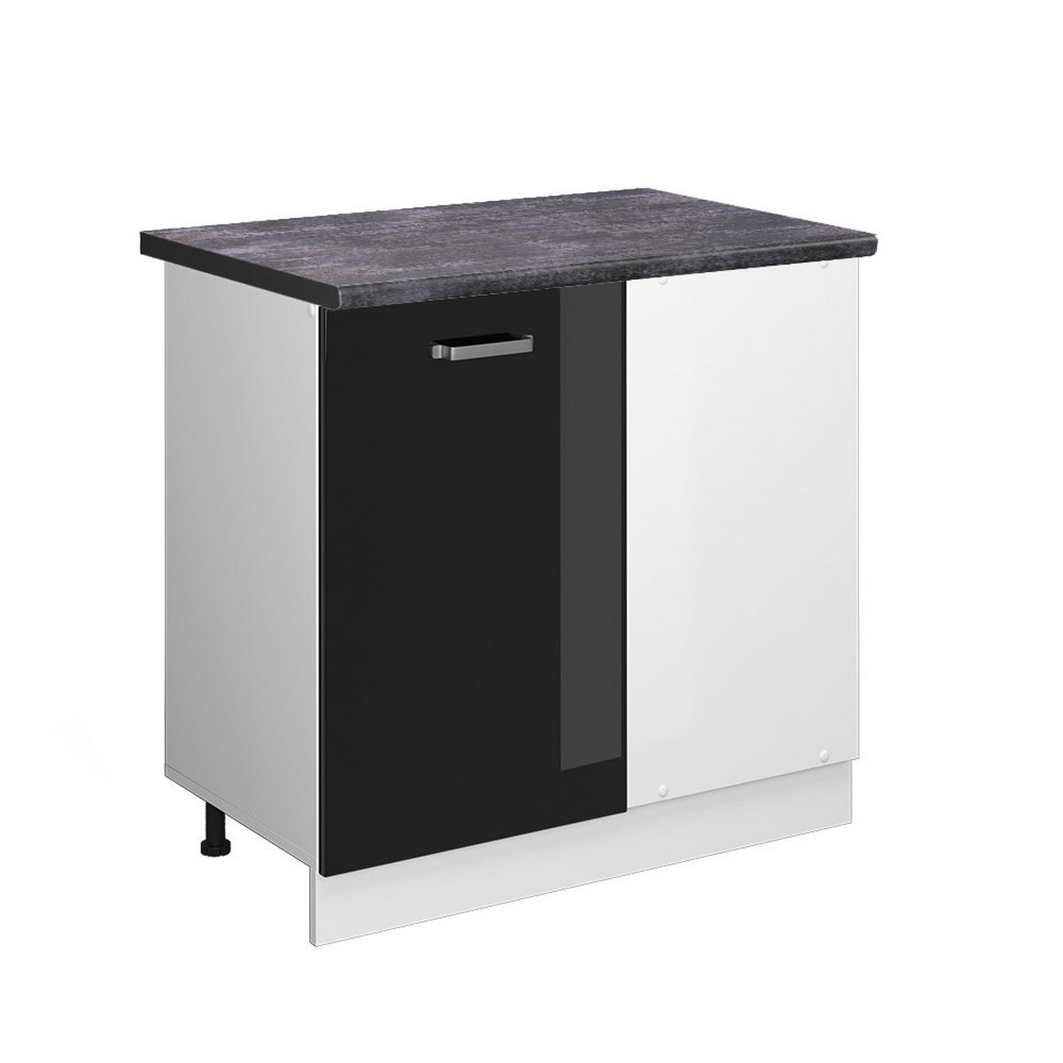 ECKUNTERSCHRANK R-Line Schwarz Hochglanz 86 cm, AP Anthrazit - Schwarz Hochglanz/Schwarz, Holzwerkstoff (86/81.6/60cm) - Vicco