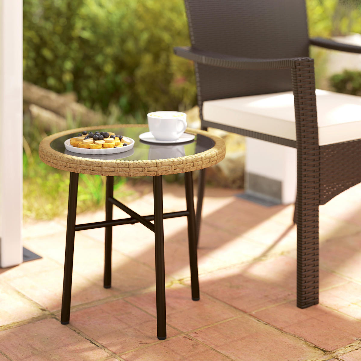 GARTENTISCH DE-13712 mit Glasplatte Natur - Naturfarben, Metall (46/46/43cm) - ComfortXL