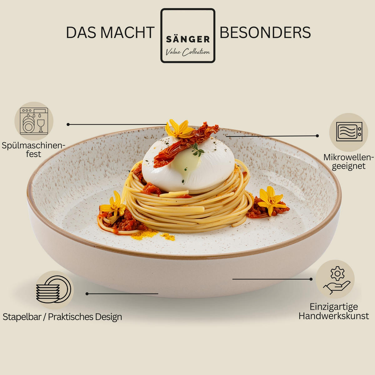 PASTASCHALEN SET RIO CREME - 4 teilig aus Steingut - Creme, Keramik (17cm) - Sänger