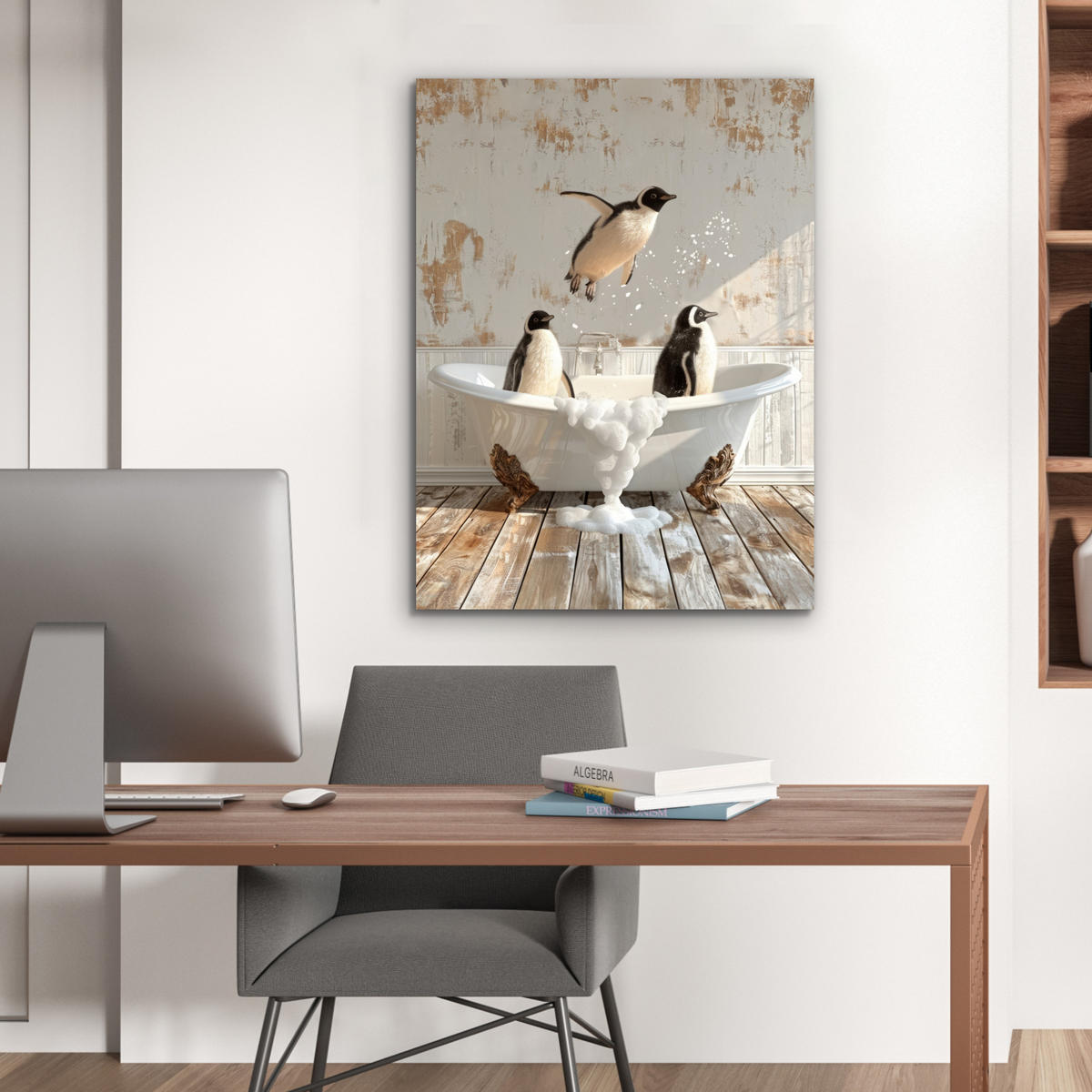 KOVOVÝ OBRAZ Vintage - Tučniak - Vaňa - Pena 60x80 cm - čierna, kov (60/80cm) - MuchoWow
