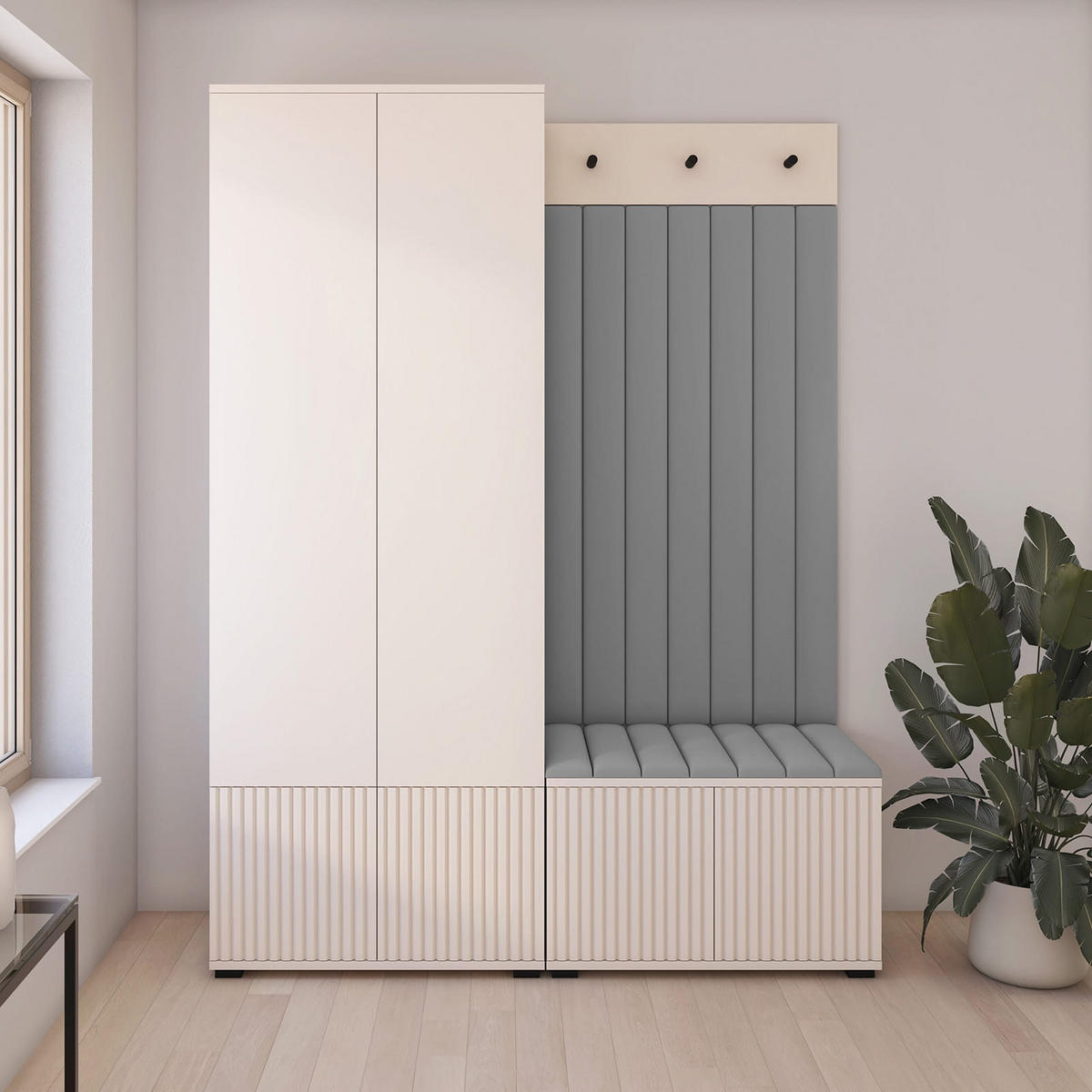 GARDEROBE Ritmo version 1 mit POLSTERPANEELEN GRAU - Beige/Grau, Holzwerkstoff (140/185/40cm) - Jerpax