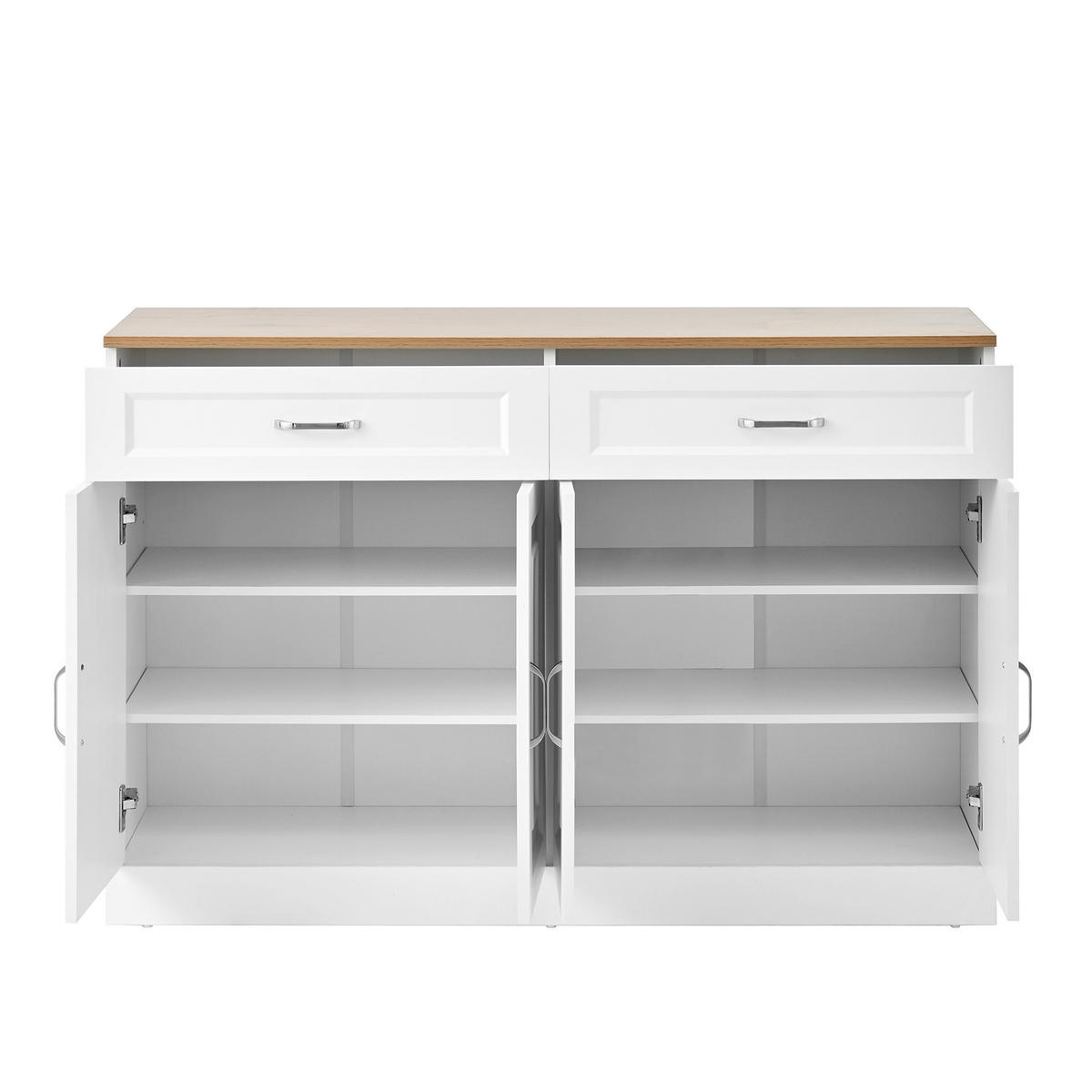 SIDEBOARD mit Regalen und Rebounder 4 Türen, 2 Schubladen, verstellbare Einlegeböden Natürliche Holzmaserung und Weiß - Weiß, Holzwerkstoff (120/80.5/35cm) - Urban Meuble