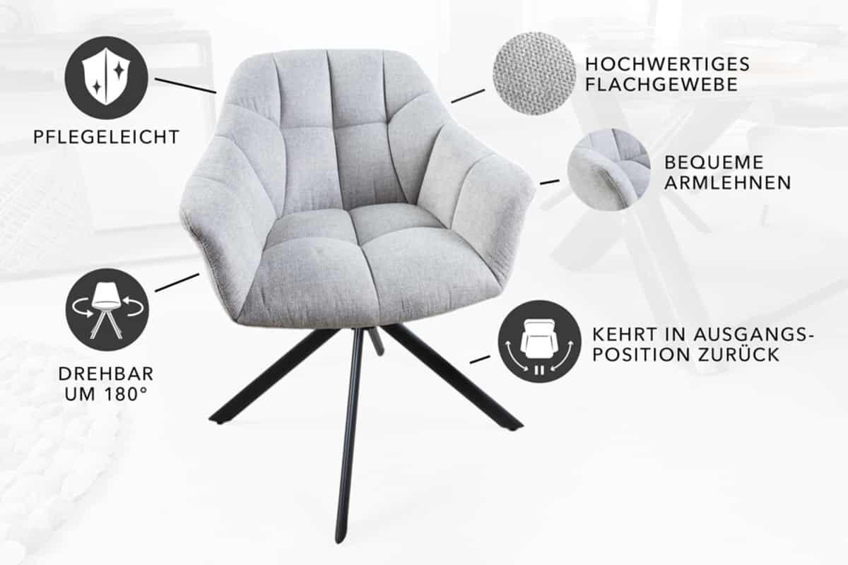 STUHL PAPILLON Strukturstoff Hellgrau 85 cm - Schwarz/Grau, Textil/Metall (65/83/66cm) - riess-ambiente