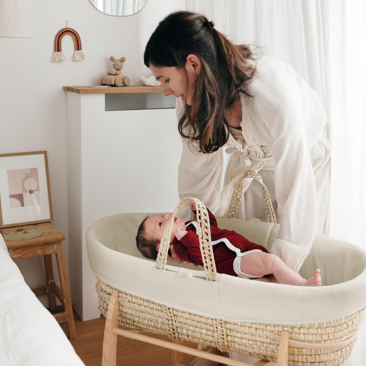 BABYTRAGEKORB mit Holzgestell natur - Ecru, Naturmaterialien (29/78cm) - Premiers Moments