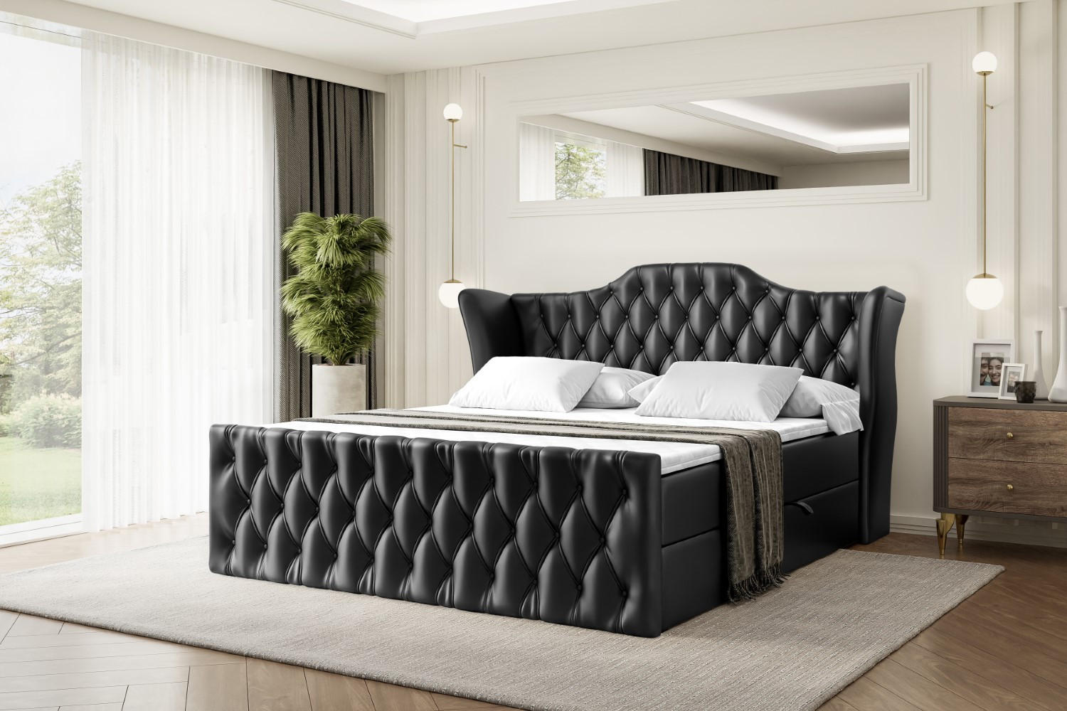 BOXBETT VILA-Z - 140x200 cm - H3 - Schwarz Hochglanz - Schwarz Hochglanz, Holzwerkstoff (140/200cm) - ALTDECOR