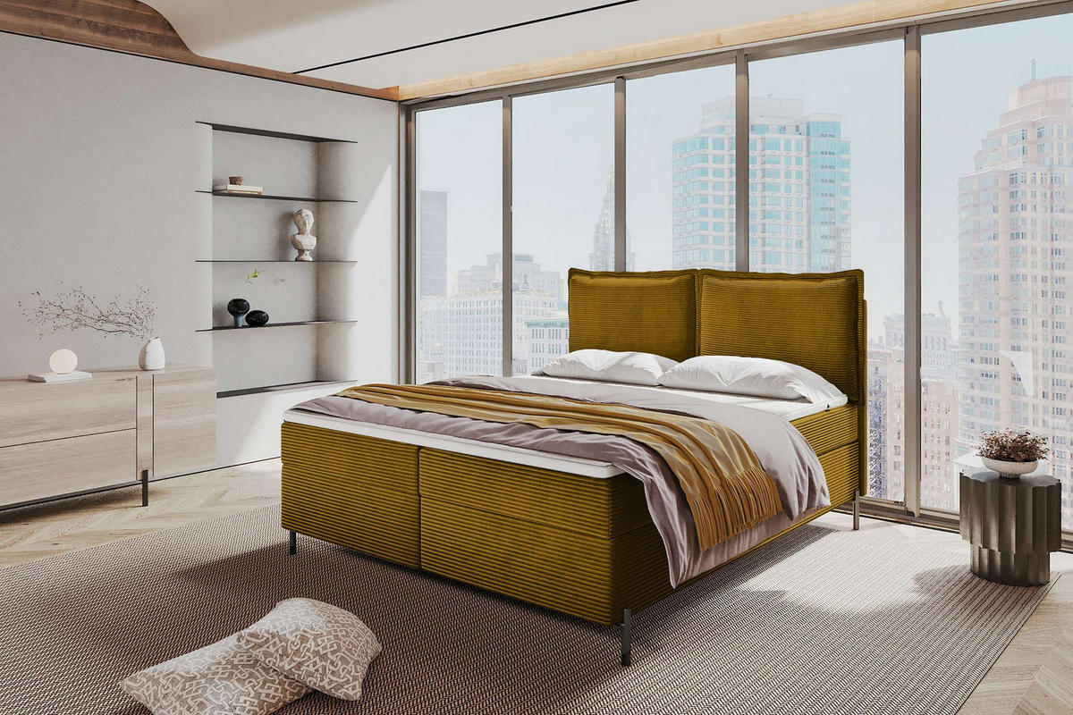 BOXSPRINGBETT VERO Cordstoff Goldfarben 160/200 cm - Goldfarben/Schwarz, Holzwerkstoff/Textil (160/200cm) - 99rooms