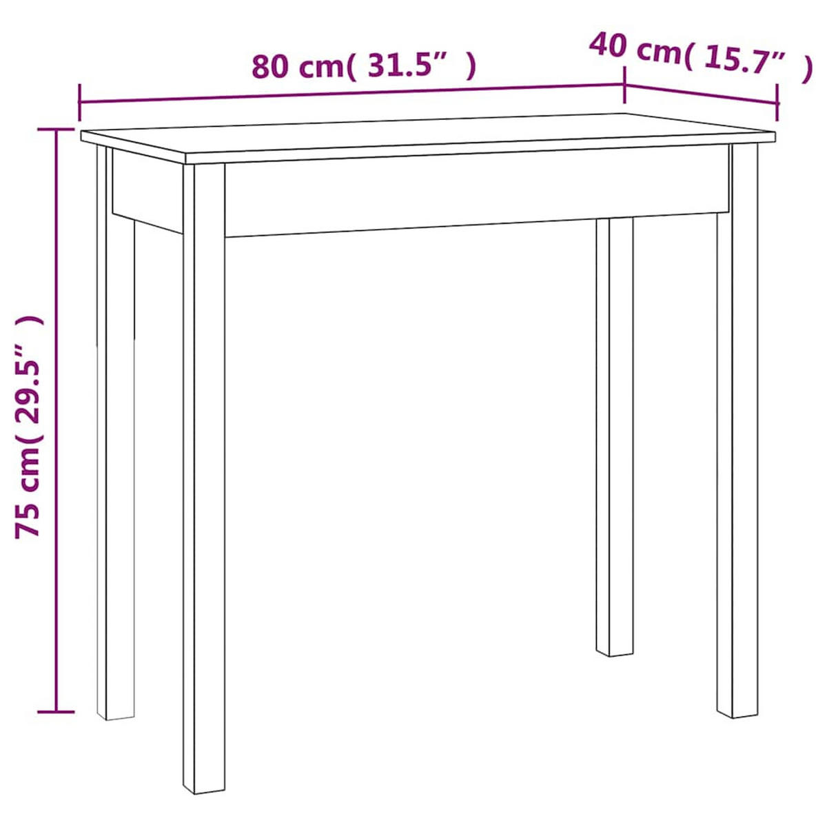 KONSOLENTISCH 80/40/75 Cm Massivholz Kiefer - Braun, Holz (80/40/75cm) - vidaXL