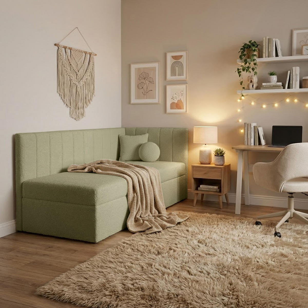 SCHLAFSOFA Rafi, Eckbett mit Bettkasten, 90x200 cm, Hellgrün - Hellgrün, Textil (209/94/102cm) - Beautysofa