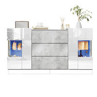 SIDEBOARD 140/35/75 cm z MDF, bílá a šedý mramorový dekor, LED osvětlení - bílá, kompozitní dřevo (140/75/35cm) - Modenvie