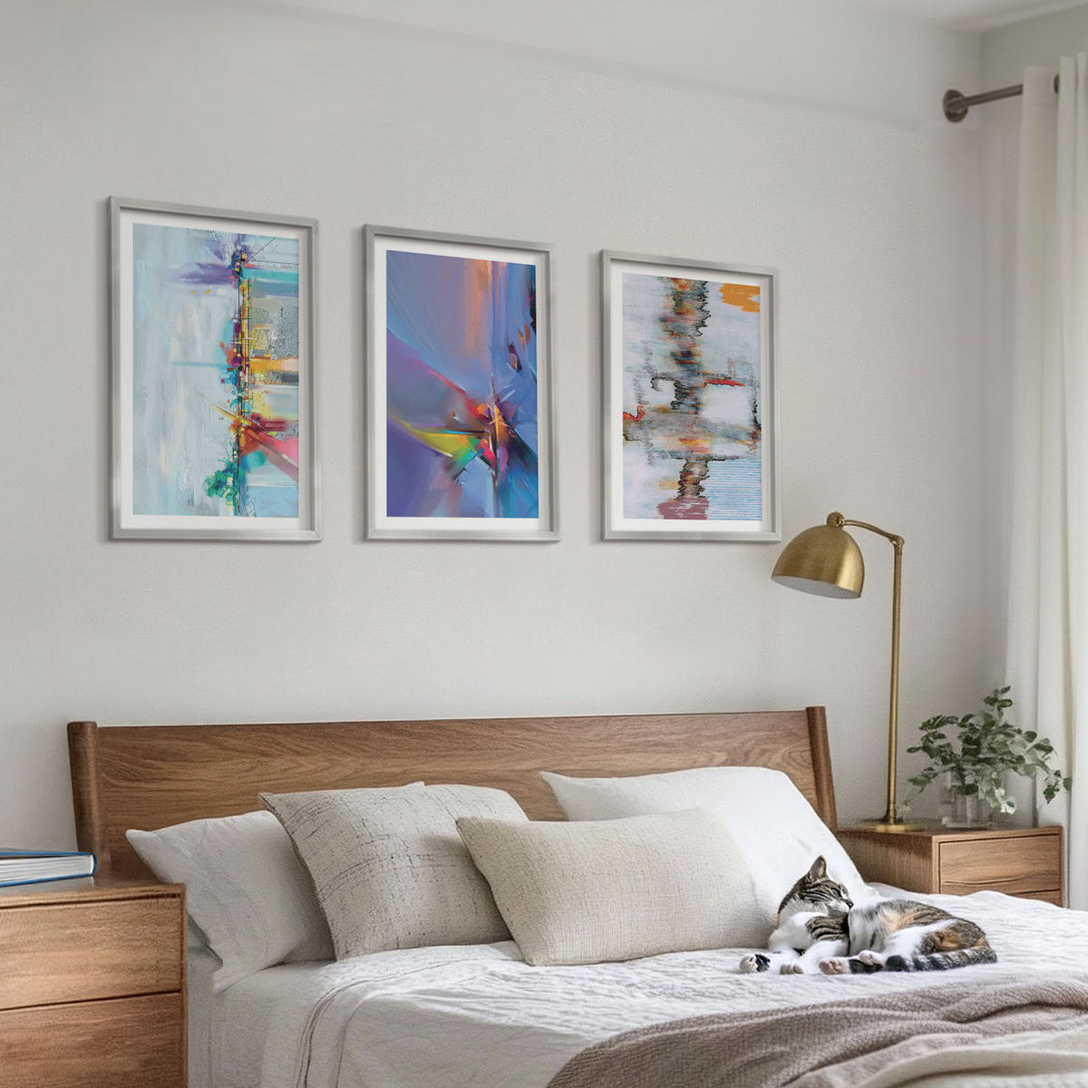 WANDBILDER 3er Set - 40x60 cm Silberner Rahmen - Abstrakte Gemäldekompositionen - Silberfarben, Kunststoff (40/60cm) - ArtPrintCave