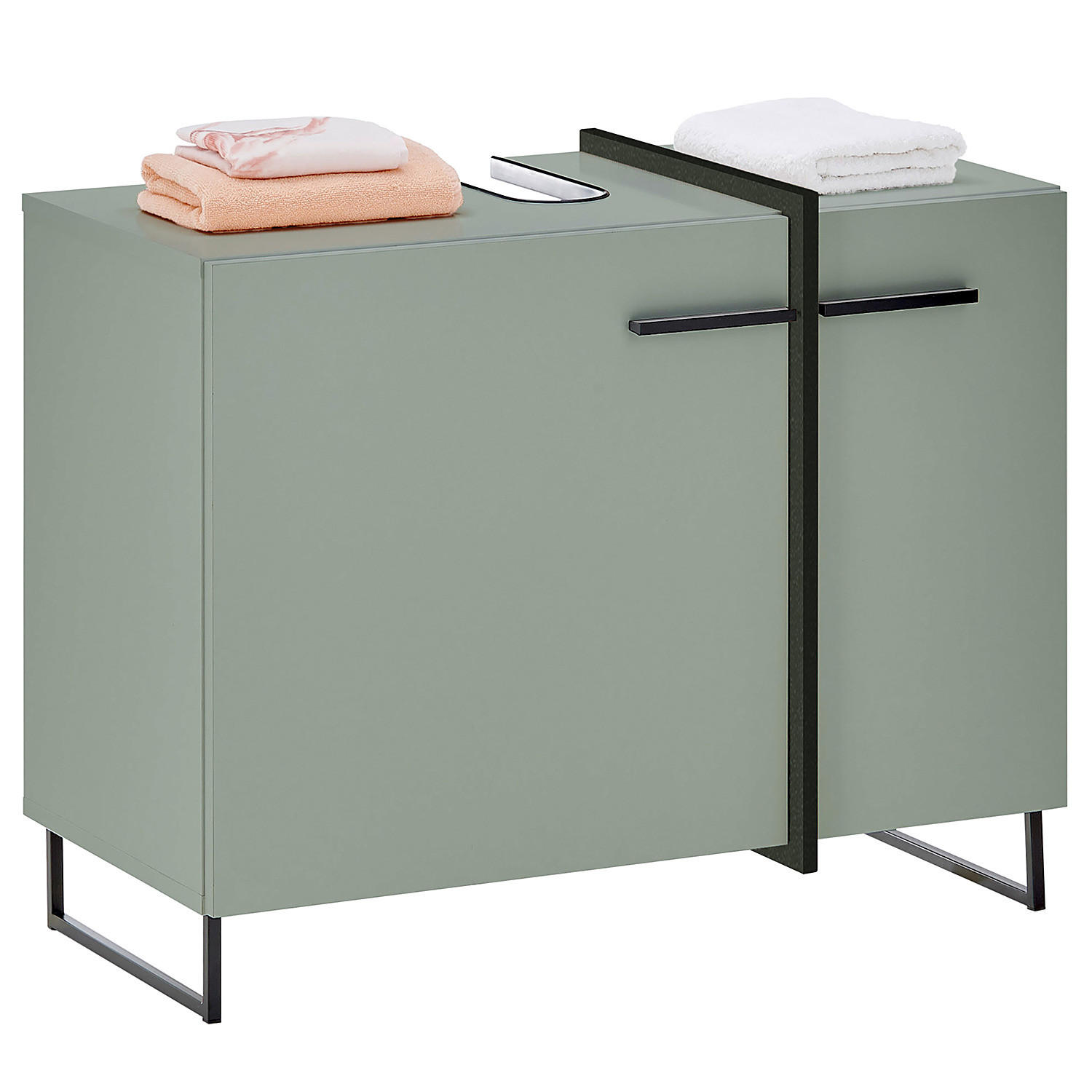 WASCHBECKENUNTERSCHRANK - Mintgrün/Grau, Holzwerkstoff (80/64/41cm) - home24