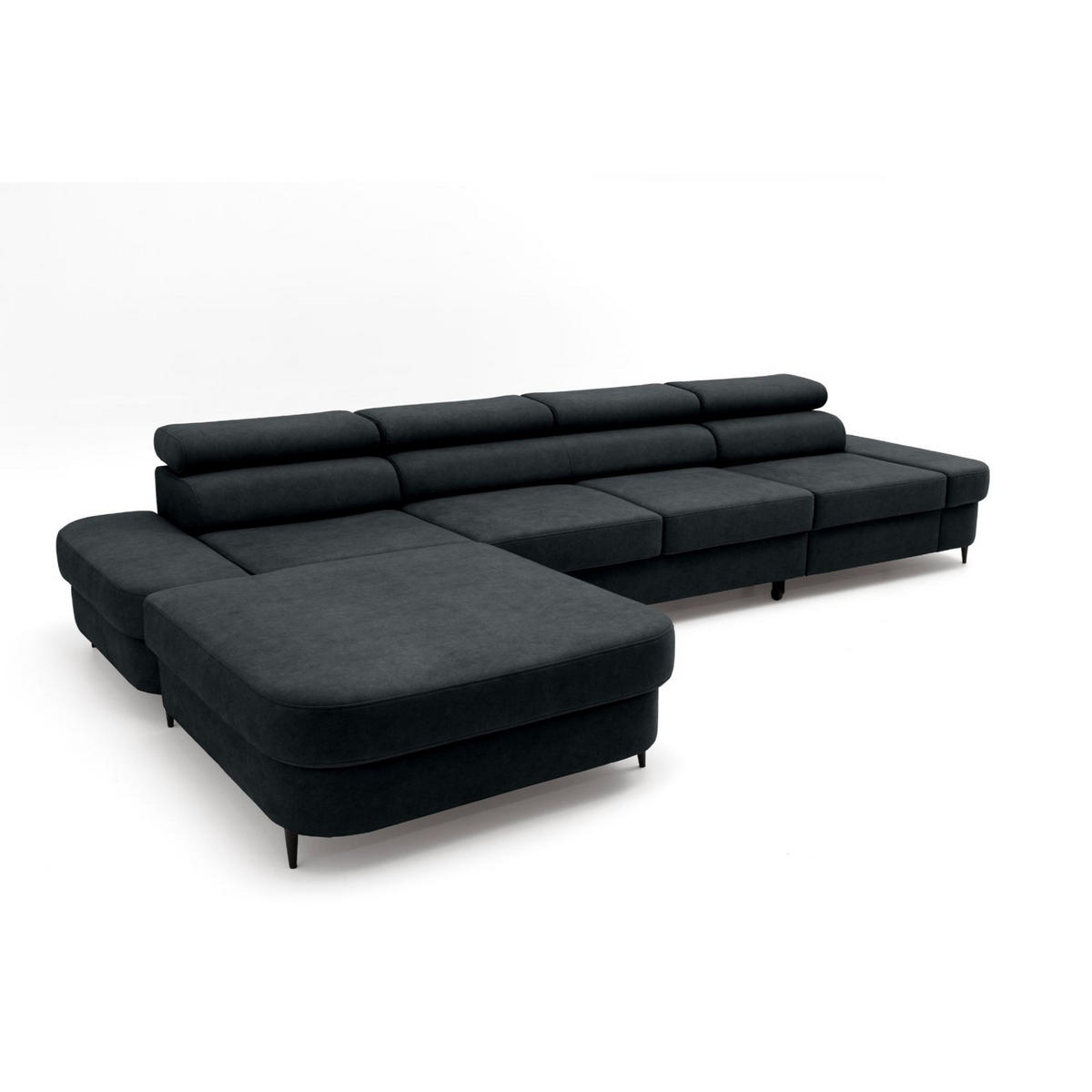 ECKSOFA JAZZ MAXI Links mit Schlaffunktion 125x195 Velours Schwarz - Schwarz, Holz/Textil (350/203cm) - Muffo