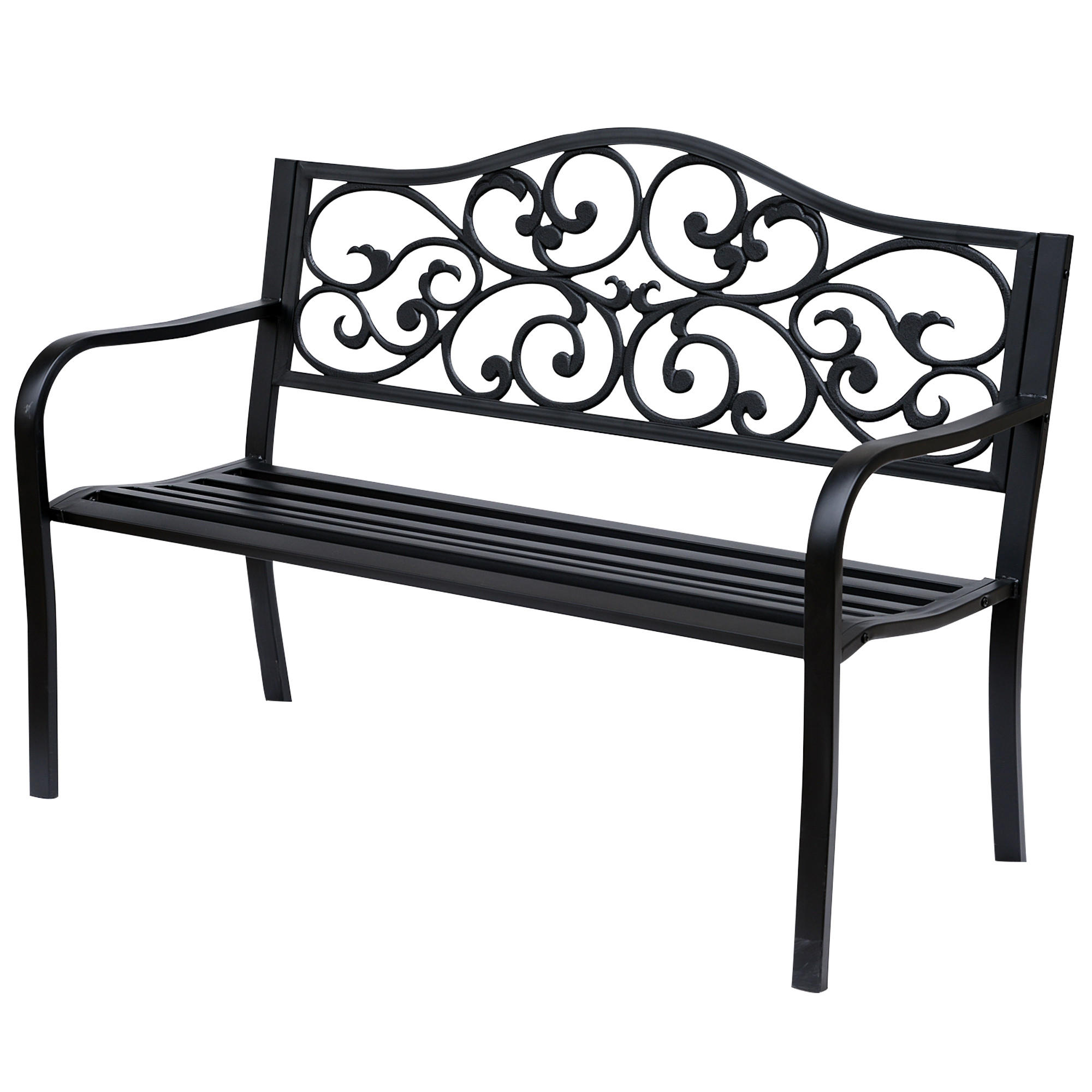 GARTENBANK, 3-Sitzer, Sitzbank, Stahlbank, mit Armlehnen, Stahl, Metall, Schwarz - Schwarz, Metall (60/89/127cm) - Outsunny