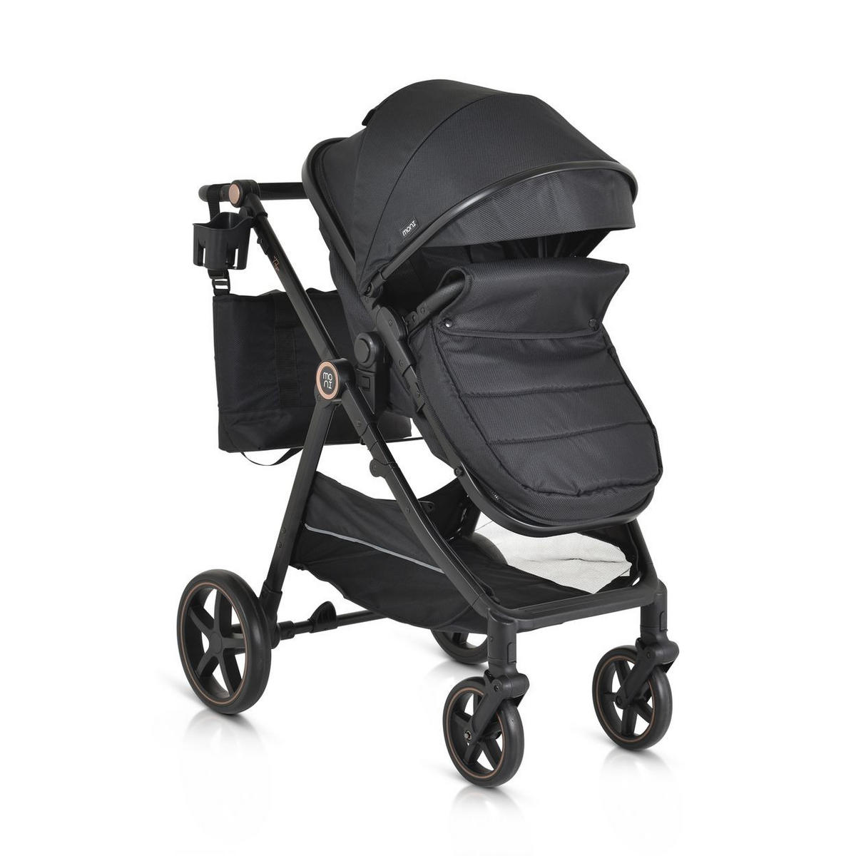 KINDERWAGEN 2 in 1 Tokyo schwarz umbaubar Wickeltasche Stoßdämpfer klappbar - Schwarz, Metall (78/58/109cm) - Moni