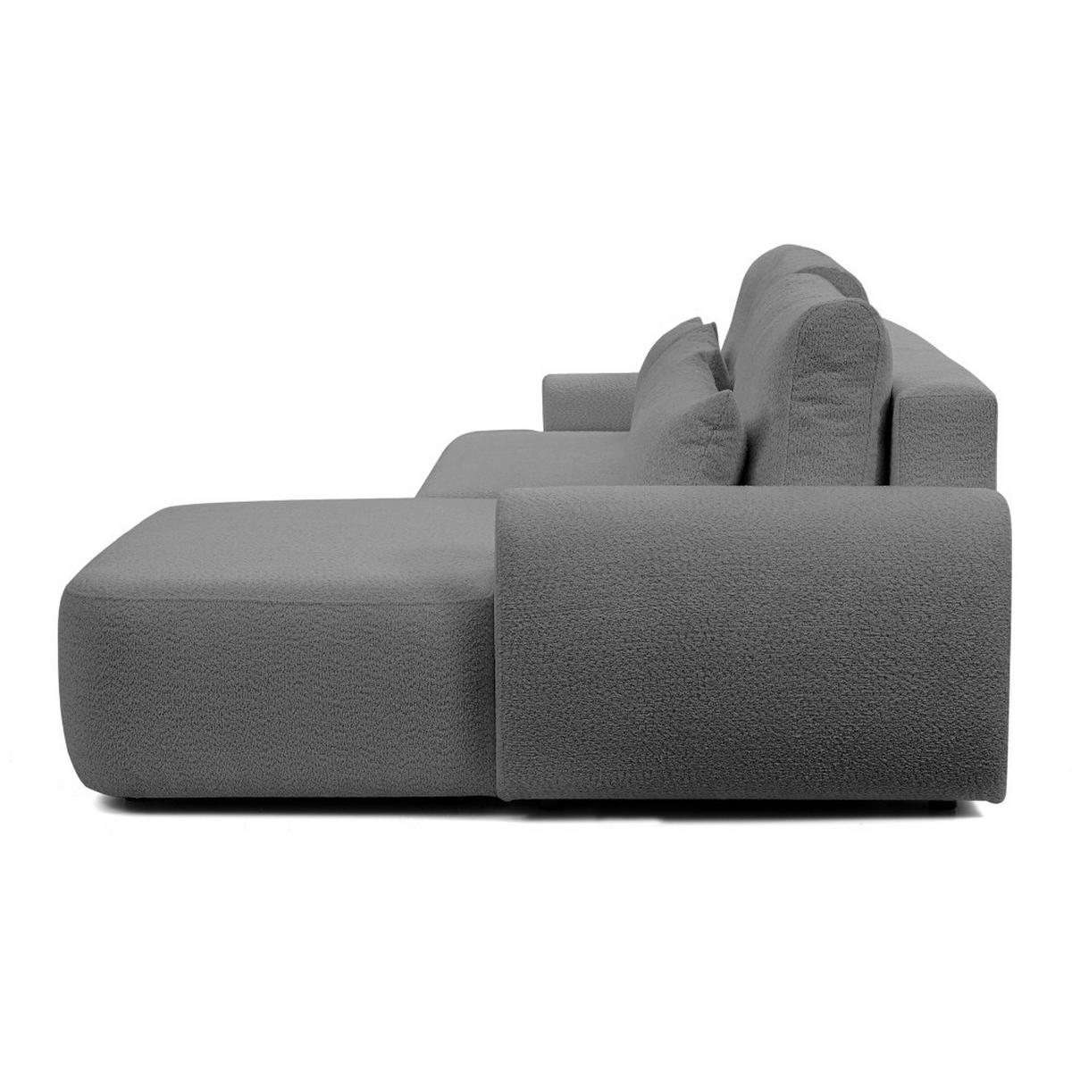 ECKSCHLAFSOFA Oliver im Bouclé-Gewebe, Grau, rechts - Schwarz/Grau, Textil (266/160cm) - Beautysofa