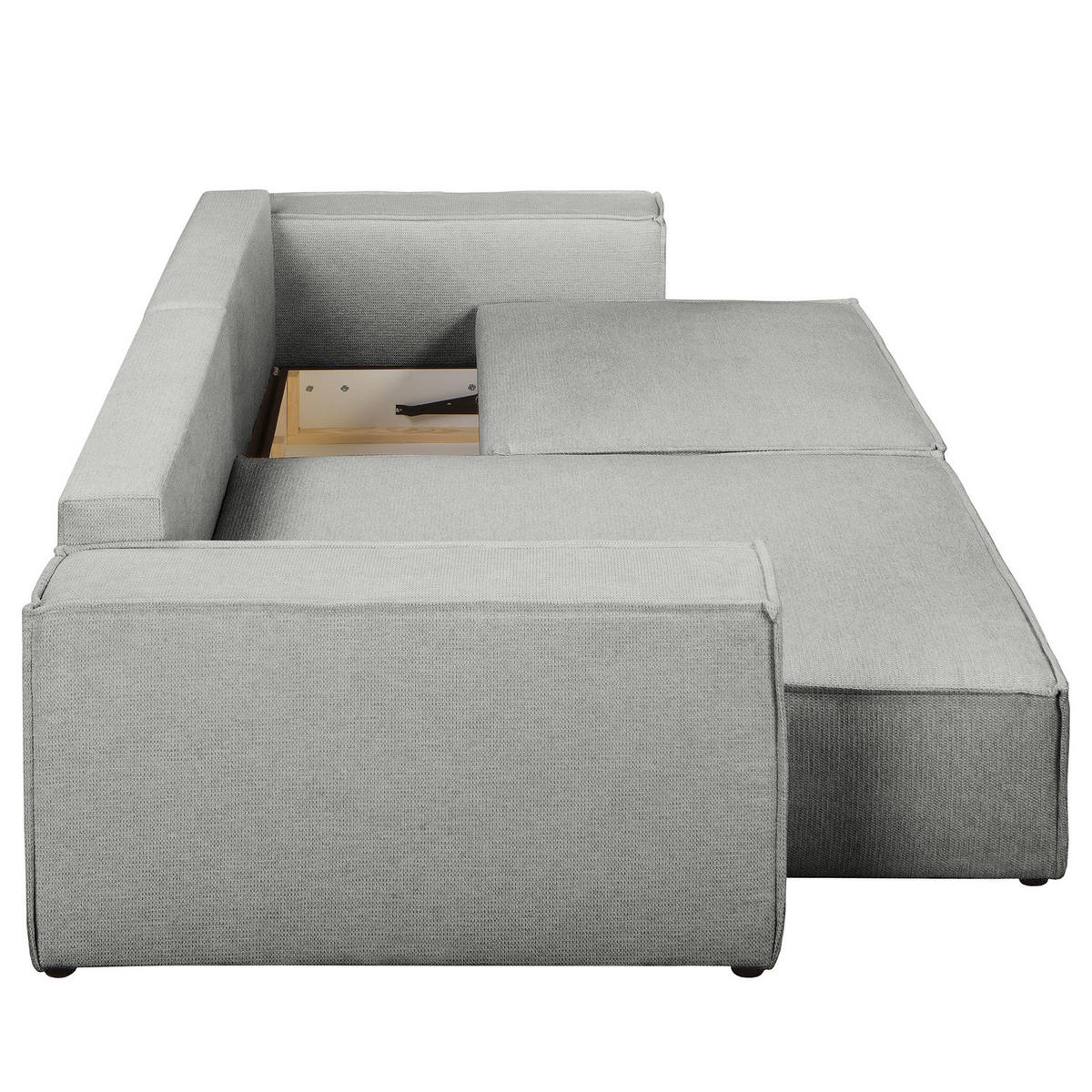 ECKSOFA mit Schlaffunktion - 255 cm - Dunkelgrau/Schwarz, Kunststoff/Textil (255/148cm) - home24