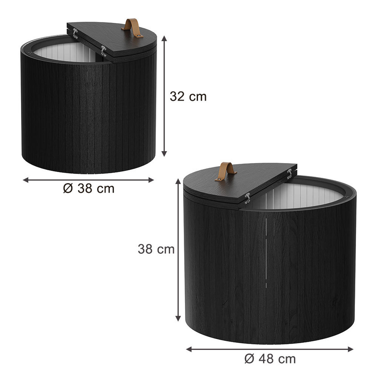 GARNITURA KAVNIH MIZIC Tavilo Hrast/črna barva - črna/barve hrasta, leseni material (48/48/38cm) - Vicco