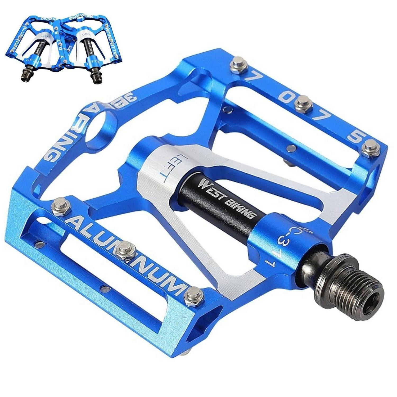 FAHRRADPEDALE Aluminium CNC blau 9/16 Zoll rutschfest 3 Dichtlager - Blau, Metall (10/1.5/10cm)