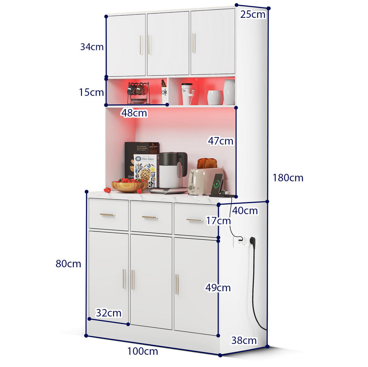BUFFET 100/180/40 cm Weiß aus MDF mit LED-Beleuchtung - Weiß, Holzwerkstoff (40/180/100cm) - OKMYHOME