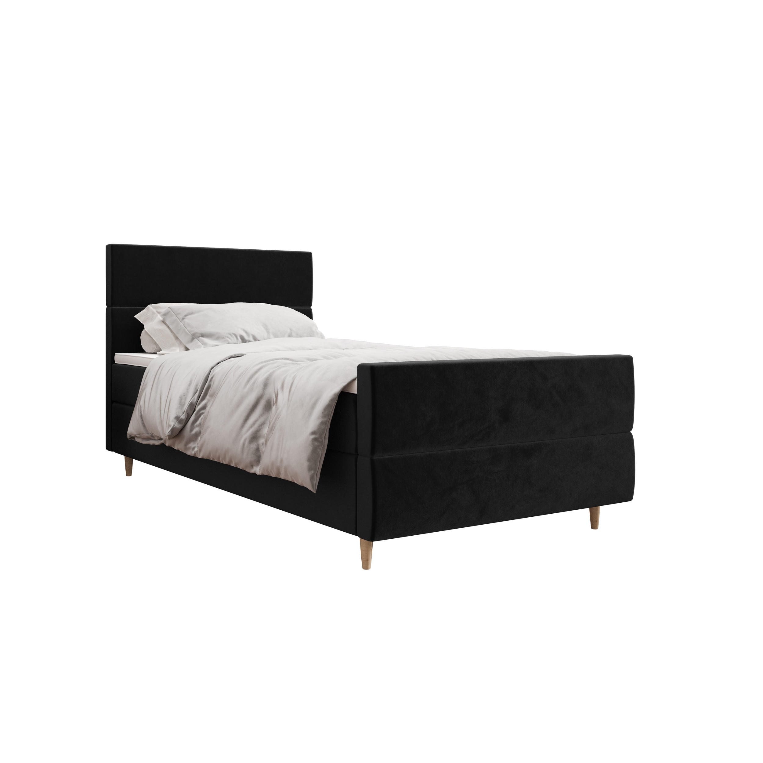 BOXBETT FLO PLUS 100x200 Itaka 15, mit Matratze H3, Bonell und Topper, Schwarz - Schwarz, Holz/Textil (100/200cm) - Bedante