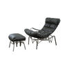 SESSEL MIT HOCKER ROWA Grau Leder - Silberfarben/Grau, Leder/Metall (77/88/103cm) - KAWOLA