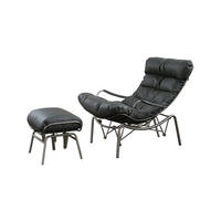SESSEL MIT HOCKER ROWA Grau Leder - Silberfarben/Grau, Leder/Metall (77/88/103cm) - KAWOLA