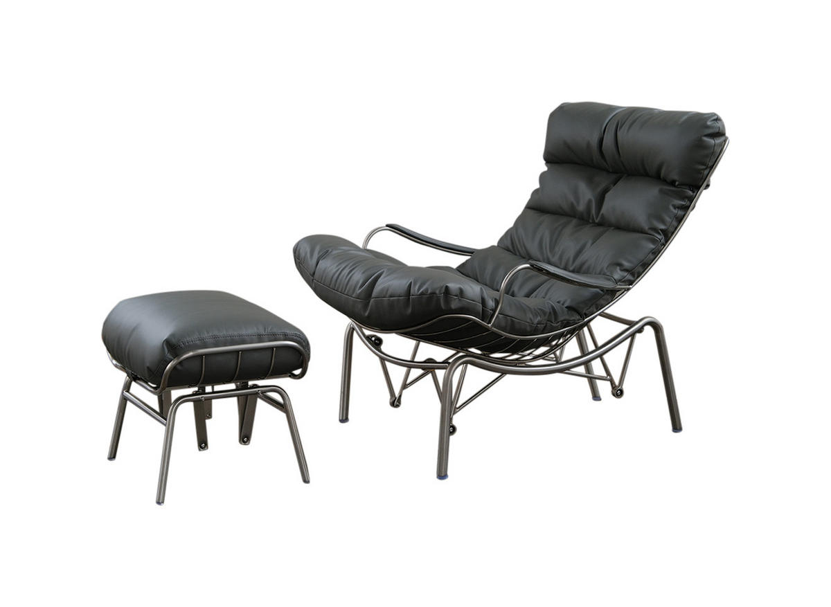 SESSEL MIT HOCKER ROWA Grau Leder - Silberfarben/Grau, Leder/Metall (77/88/103cm) - KAWOLA