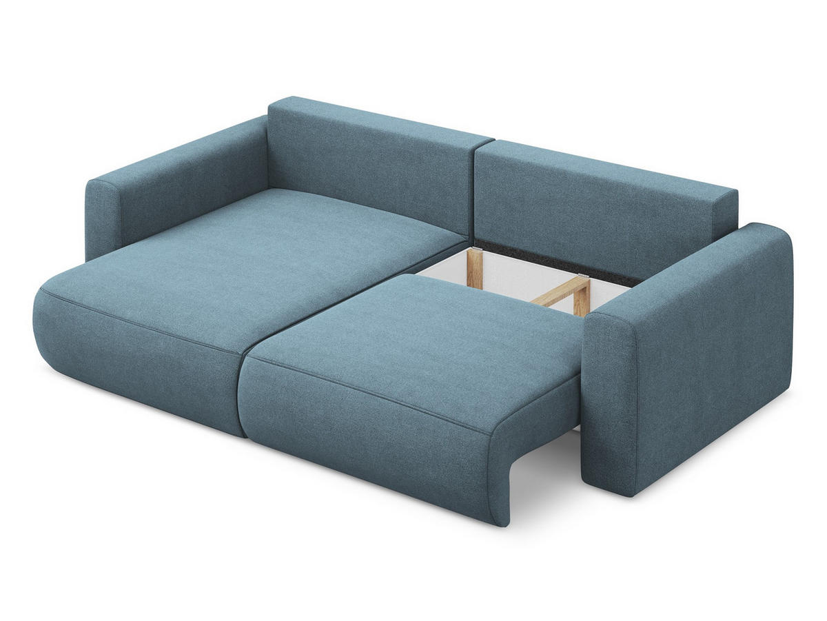 ECKSOFA mit Schlaffunktion Strukturstoff Stoff Blau - Blau/Schwarz, Kunststoff/Textil (149/240cm) - Makamii