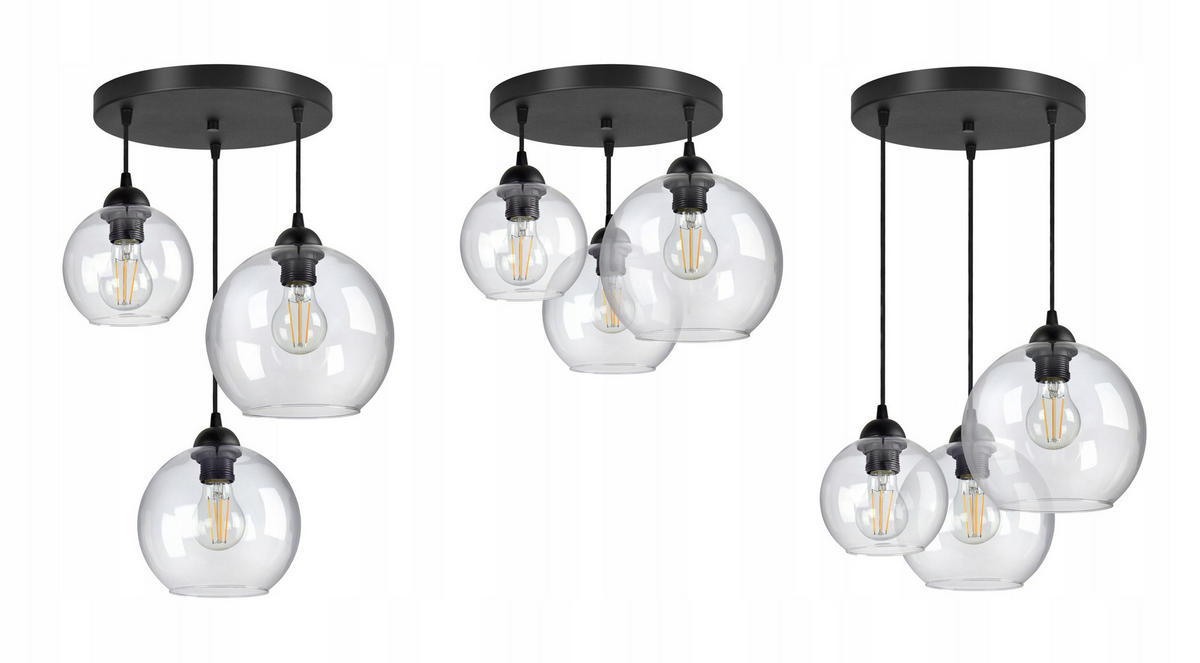 PENDELLEUCHTE HAGEN - Transparent/Schwarz, Glas/Metall (45/45/80cm) - kiki design
