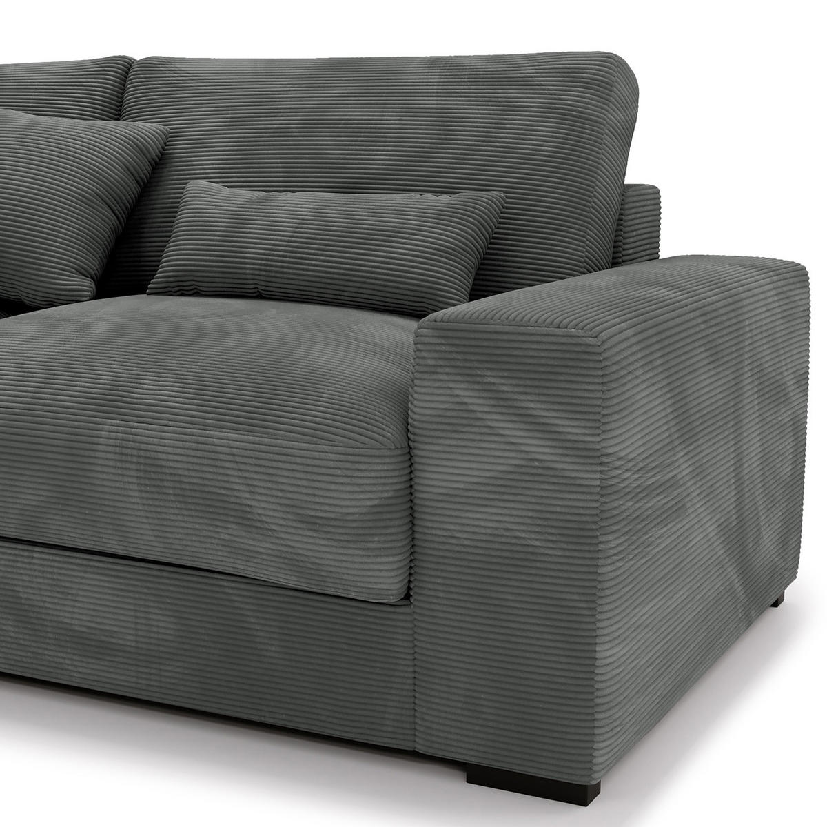 ECKSOFA mit Longchair - Schwarz/Graphitfarben, Kunststoff/Textil (340/205cm) - home24