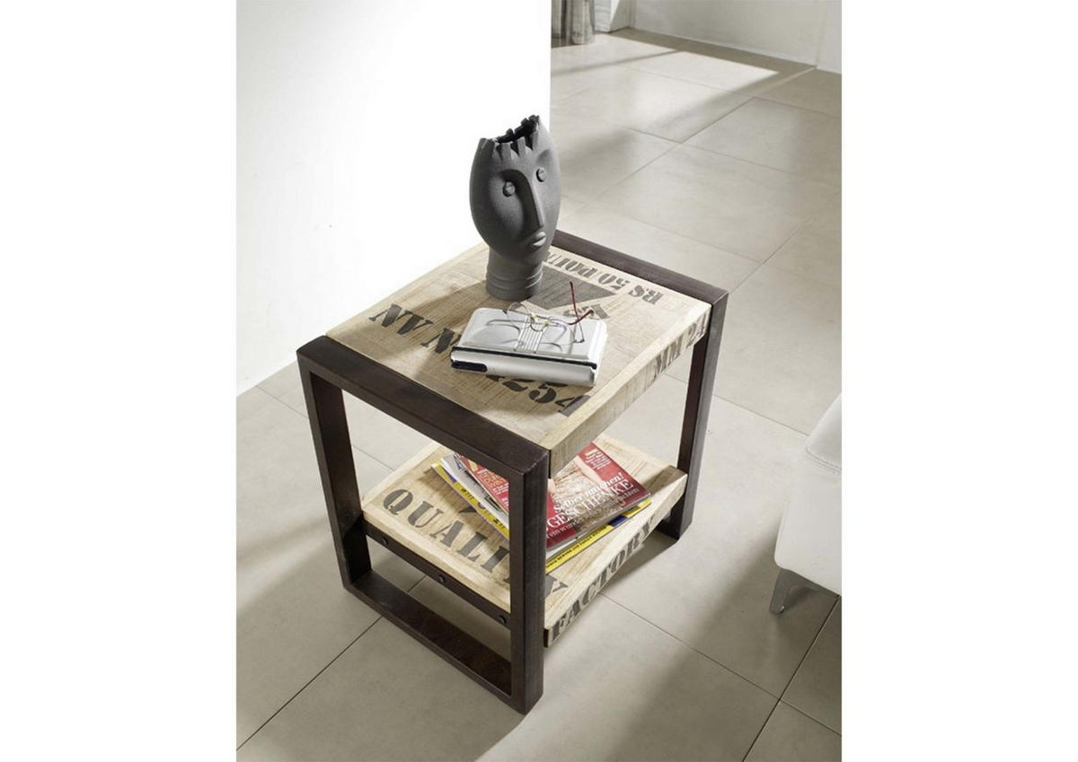 BEISTELLTISCH Mango 50x40x50 natur bedruckt FACTORY #101 - Braun, Holzwerkstoff (40/50/50cm) - Massivmoebel24