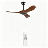 DECKENVENTILATOR & 3 Holzflügeln, Speicherfunktion, Fernbedienung - Braun, Holzwerkstoff (107/107/51cm) - Gisaae