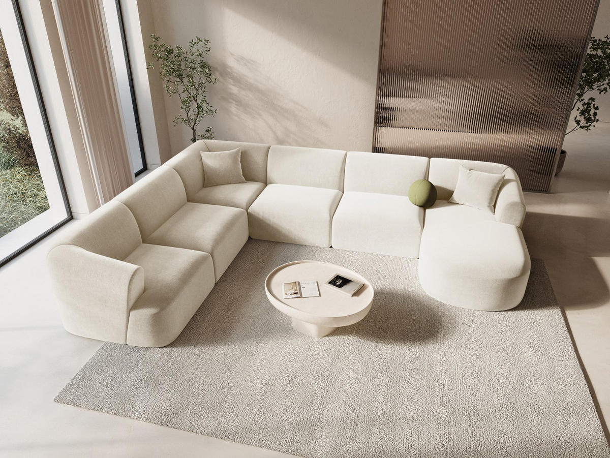 MODULARES-PANORAMASOFA links Campi aus Samt leichtes beige 7 Sitzplätze - Creme, Textil (255/70/330cm) - Cosmopolitan Design