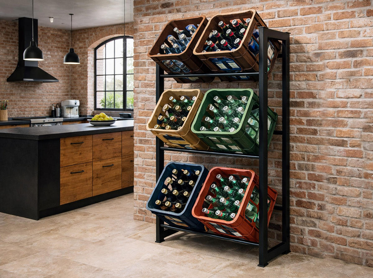 GETRÄNKEKISTENREGAL 71x30x140 cm 6 Kästen - Schwarz, Metall (71/140/30cm) - QUICK STAR