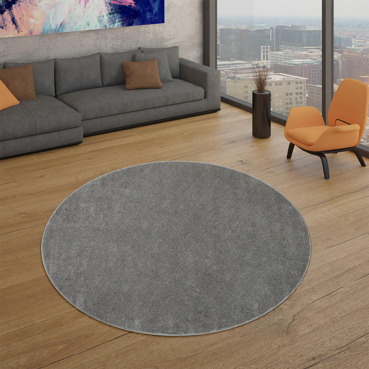 FLACHWEBETEPPICH Anthrazit Ø 120 cm - Anthrazit, Kunststoff (120/120cm) - TT Home