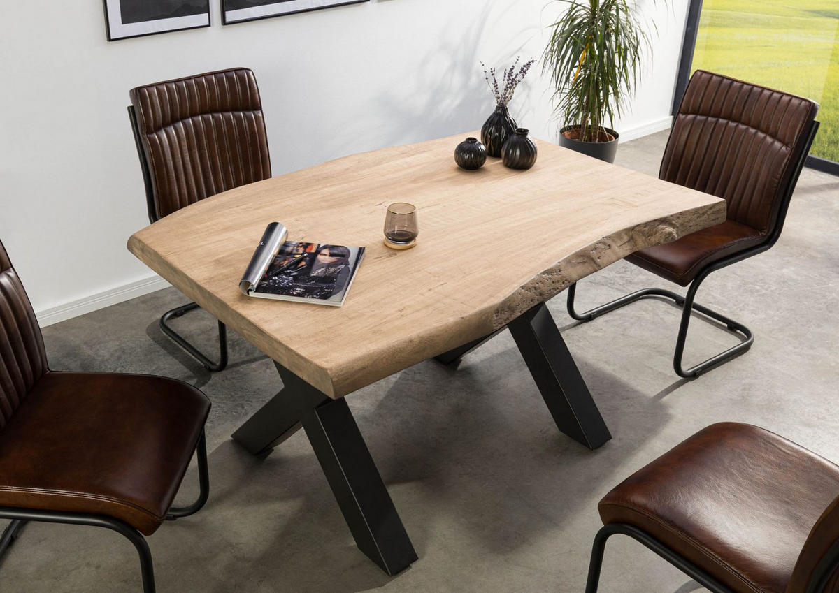 BAUMTISCH Mango 160x90x77 beige lackiert / X-Beine anthrazit matt FREEFORM 5 - Beige, Holz (90/160/77cm) - Massivmoebel24