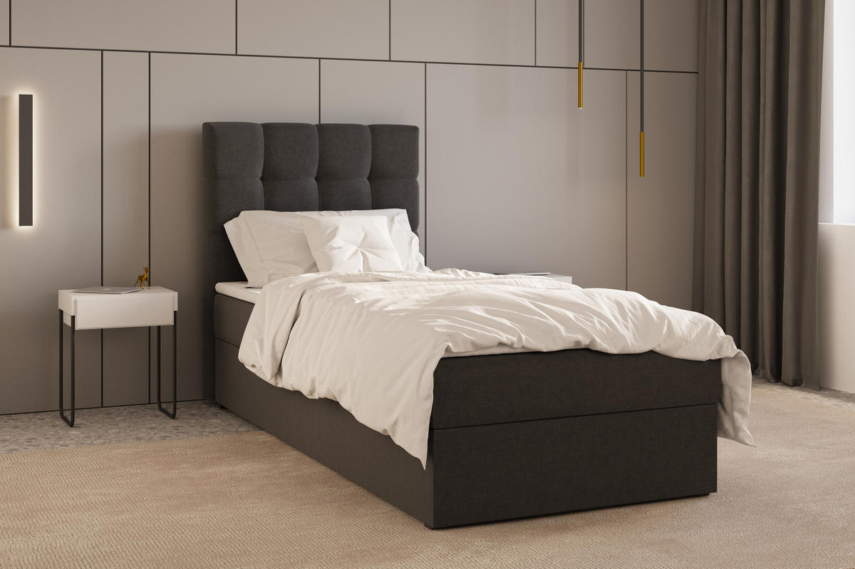 BOXBETT - Bett 05 OSLO - Hugo - 90x200 cm - mit Bettkasten und Waschbarem Topper - Schwarz, Holz (90/200cm) - ROYAL24_MARKT