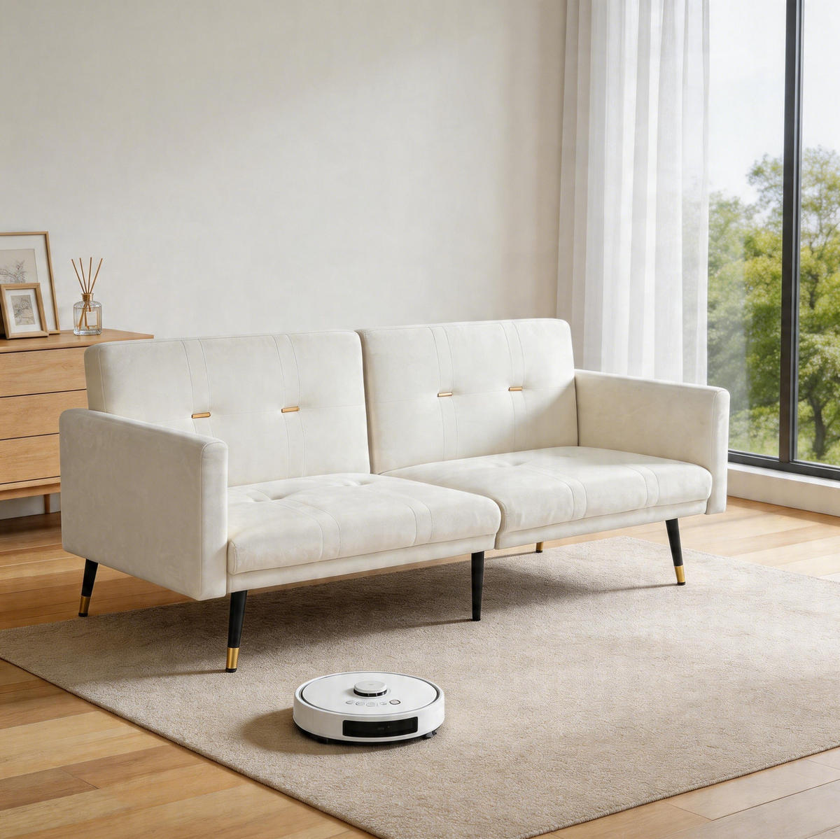 SCHLAFSOFA mit verstellbaren Rückenlehnen, 2-in-1 Gästebett und Samtbezug, Beige - Beige, Textil (164/70/89cm) - Redom