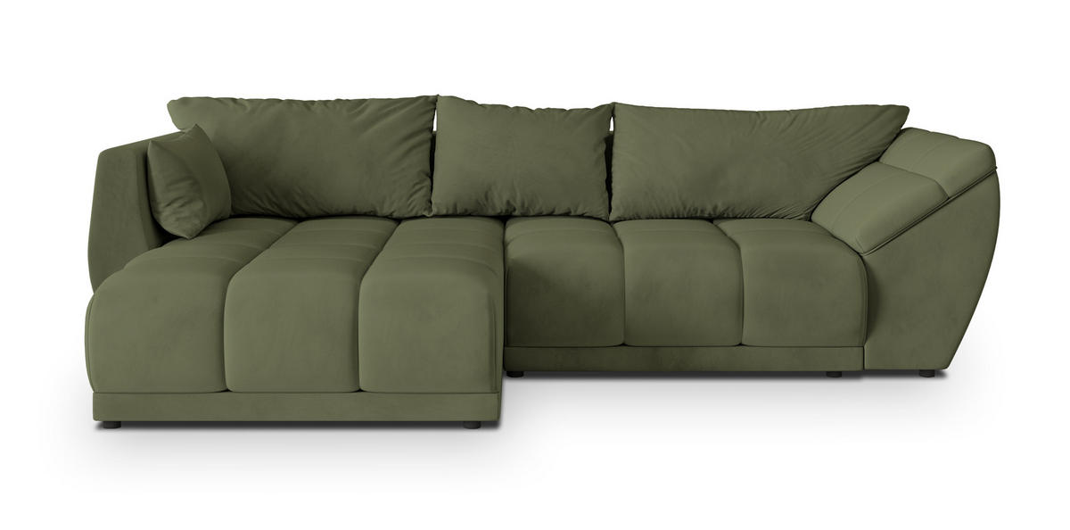 ECKSOFA ORENTI L-S Grün Velours-Stoff mit Schlaffunktion - Grün, Holz (287/182cm) - MASSENO