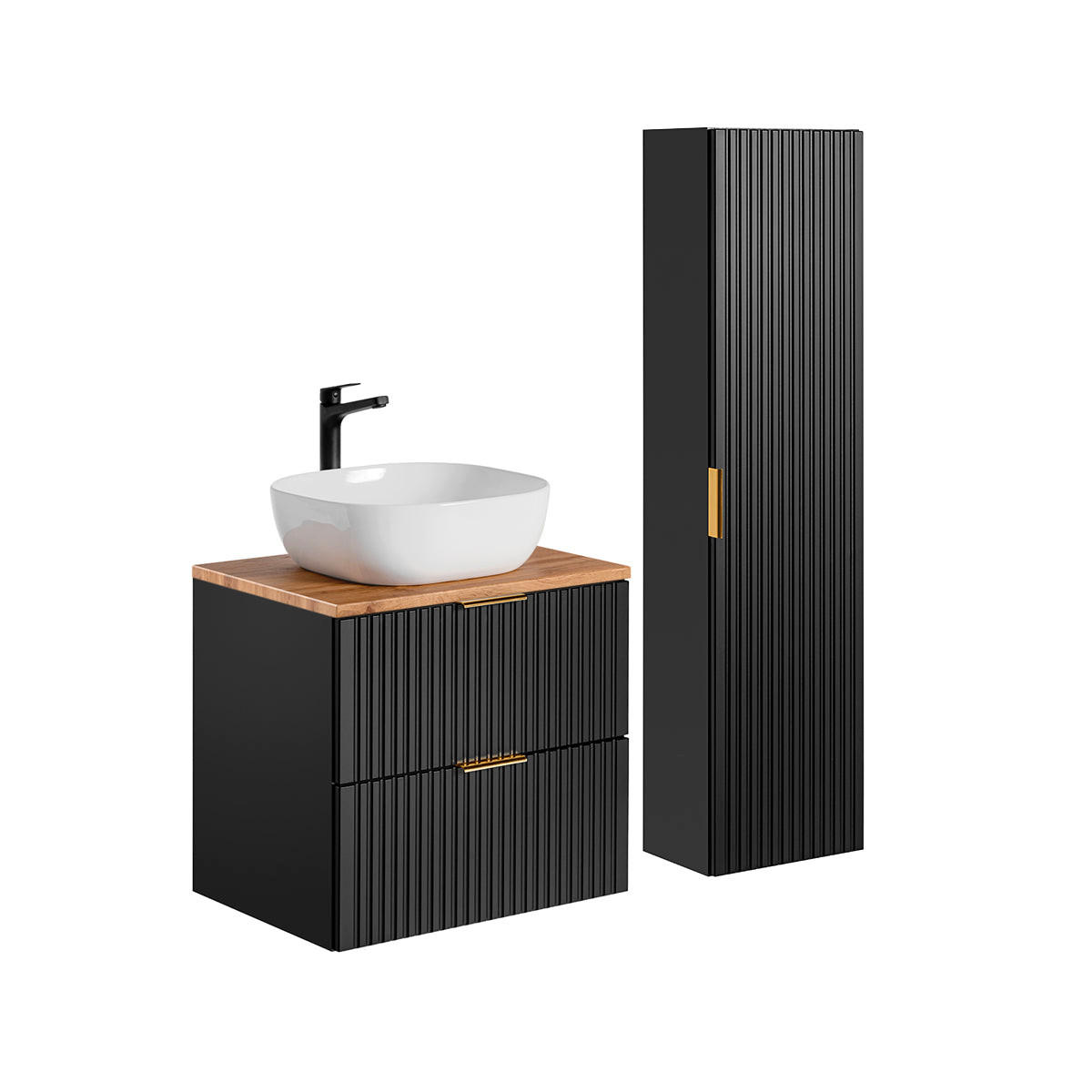 BADMÖBEL 60.6cm Adriel 2er-Set Schwarz - Schwarz, Holzwerkstoff (60.6/59/46cm) - Petits-meubles