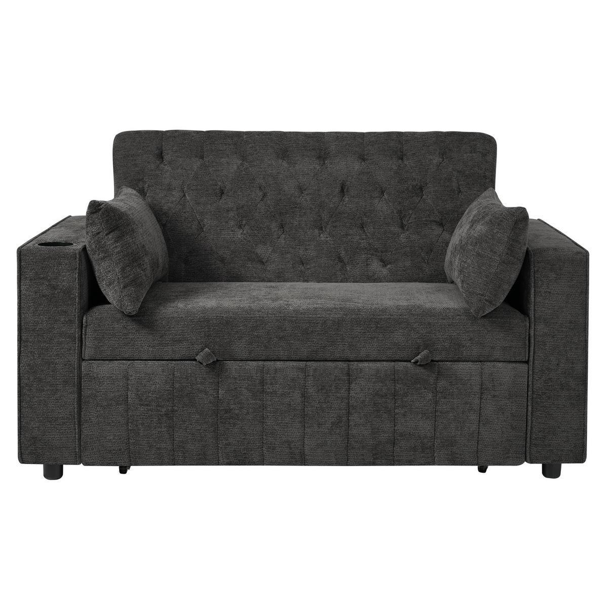 SCHLAFSOFA 2-Sitzer mit USB-Anschluss und Getränkehalter Chenille Grau 140/137/84 cm - Grau, Textil (140/84/137cm) - OKWISH