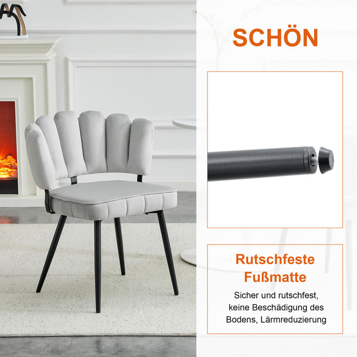 TISCHGRUPPE 3-tlg Rund 60cm MDF Tisch Schwarz 2 Samtstühle Hellgrau - Grau, Metall (73.5/21.5/76cm) - Raelunyi