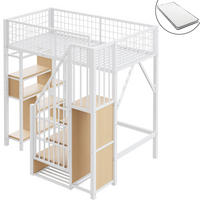 HOCHBETT 90/200 cm weiß Metallbett mit Stauraumtreppe und Ablageflächen mit Matratze - Weiß, Metall (90/200cm) - OKWISH