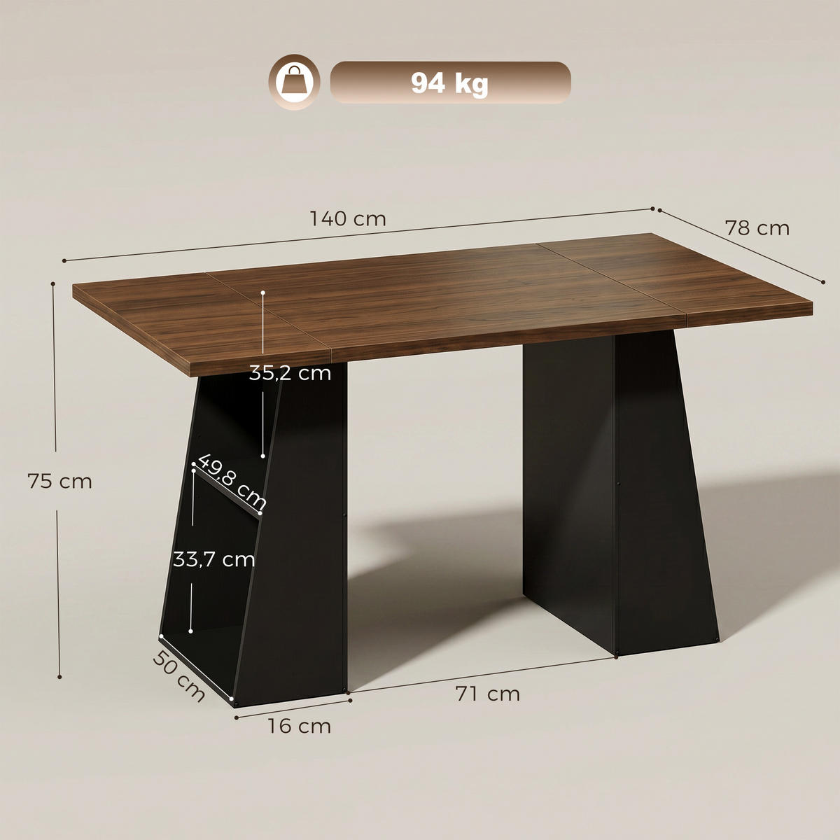 SCHREIBTISCH Spanplatte MDF Braun Schwarz - Schwarz/Braun, Holzwerkstoff (140/78/75cm) - HOMCOM