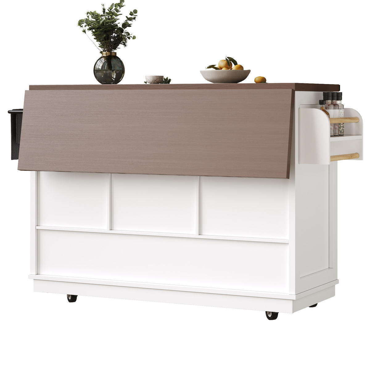 KÜCHENINSEL 142,5/45/92,5 cm Weiß aus MDF mit Klapptisch - Weiß, Holzwerkstoff (142.5/92.5/45cm) - OKWISH