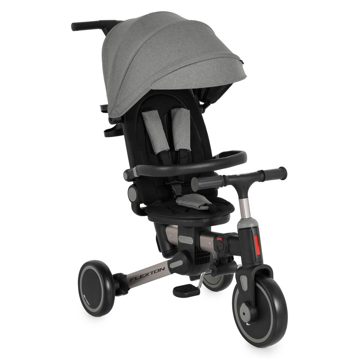DREIRAD Flexton 5 in 1 Laufrad grau Rückenlehne EVA-Reifen Becherhalter faltbar - Grau, Metall (93/50/96cm)