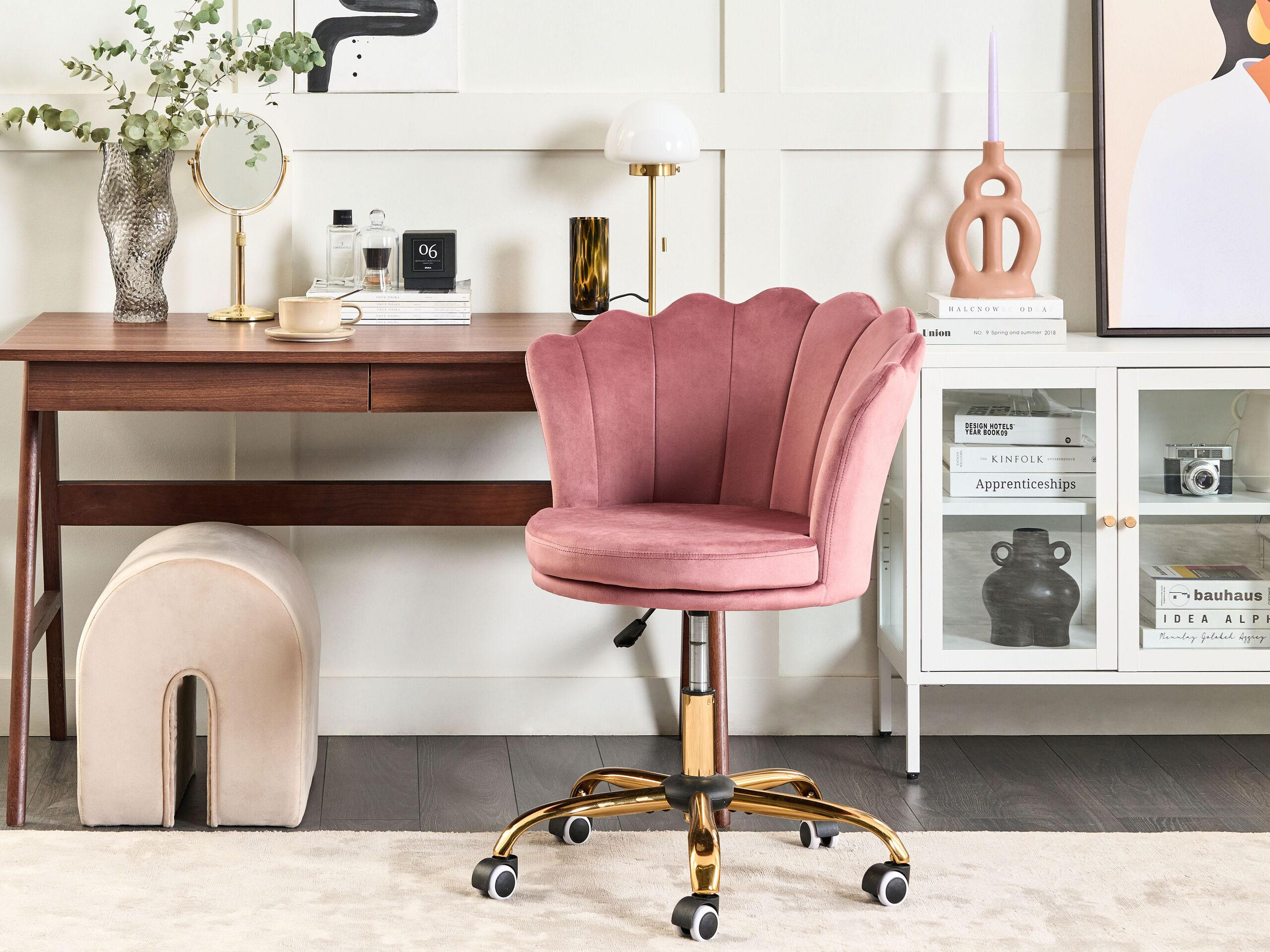 BÜROSTUHL Samtstoff Rosa Monticello - Pink, Textil/Metall (67/78/65cm) - Beliani
