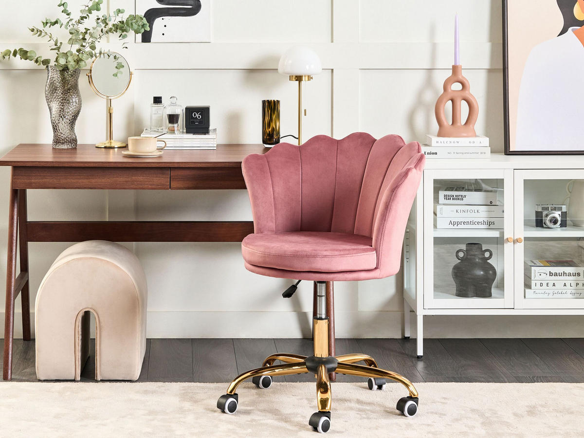 BÜROSTUHL Samtstoff Rosa Monticello - Pink, Textil/Metall (67/78/65cm) - Beliani