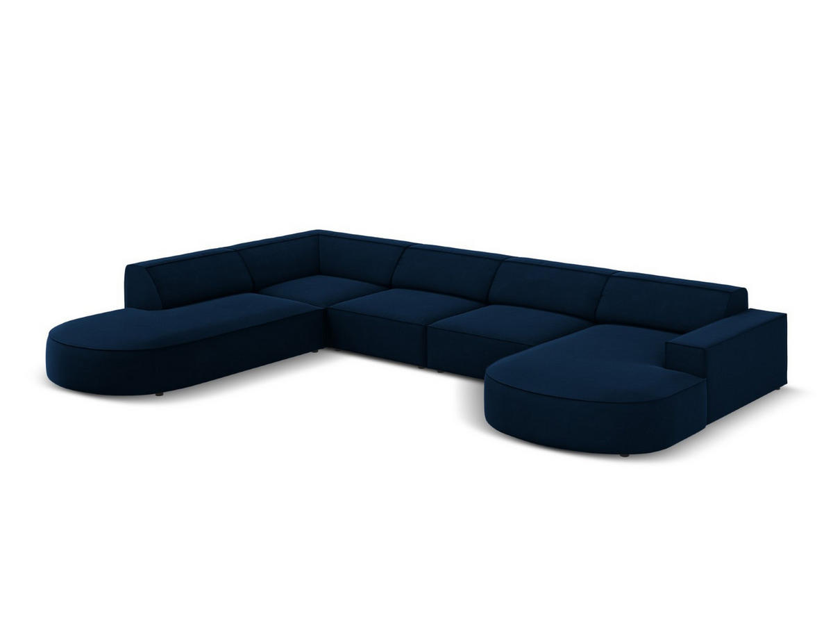 PANORAMASOFA links Jodie aus Samt königsblau 7 Sitzplätze - Blau, Textil (262/70/364cm) - Micadoni